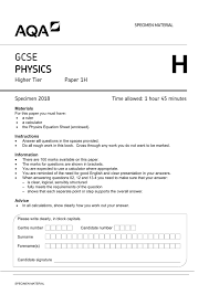 Gcse Physics Specimen Question Paper