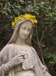 Mary Statue With Spring Flowers Poster