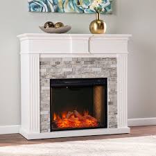 Bondale Smart Electric Fireplace With Faux Stone Surround White