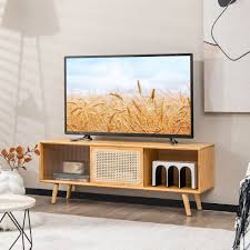 Modern Tv Stand With Rattan Glass