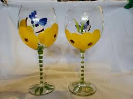 Hand Painted Wine Glass With Flower And