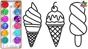 Dạy bé vẽ và tô màu que kem nhiều màu sắc | Glitter Rainbow Ice cream  Coloring Pages For Kids - YouTube