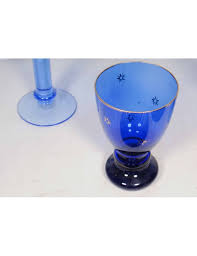 5x Blue Glass Items Glasses Bowls Goblet