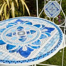Bistro Set Blue White Mosaic Patio Set