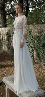 Can't decide between a chiffon wedding dress or tulle wedding dress? Long Sleeves See Through Lace Bodice Column Backless Chiffon Wedding Dress