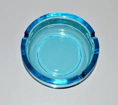 Blue Glass Ashtray Vintage Round Blue