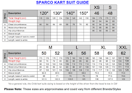 Sparco Size Charts Mk Racewear