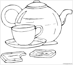 Printable decorative teapot coloring pages for preschoolers. Teapot And Cup Of Tea With Cookies Coloring Pages Food Coloring Pages Coloring Pages For Kids And Adults