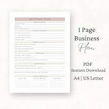 1 Page Business Plan Template Canva