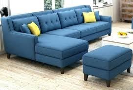blue wood l shape sofa set velvet