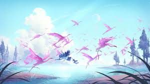 Hd wallpapers and background images Desktop Wallpaper Birds Pink Anime Boy Jump Outdoor Hd Image Picture Background 6d187b