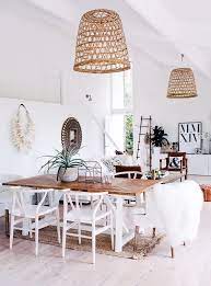 white wood coastal boho dining room