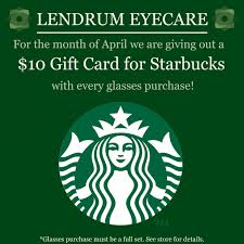 Us $14.01  4 bids shipping. 10 Starbucks Gift Card With Glasses Purchase Lendrum Eyecare