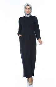 Winter Dress With Elastic Sleeves Big Size Navy Blue 2090 01