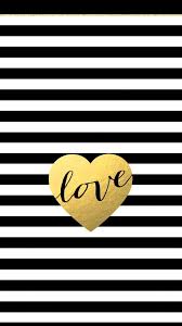Black White Stripes Gold Heart Love ...