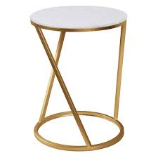 Round Quartz Top Accent Table With Gold