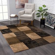 olefin brown indoor block area rug