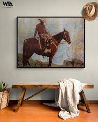 Cowboy Painting Print Framed Western