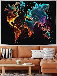 Digital Printed World Map Tapestry Wall