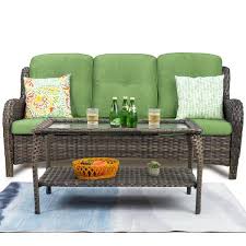 joyside wicker outdoor patio 3 seat sofa couch with green cushion