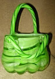 heavy murano green swirl purse vase