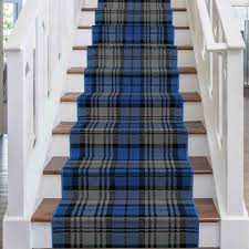 tartan blue rug runner width 2 foot