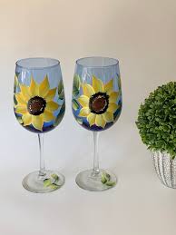Painted Wine Glasses With Sunflowers