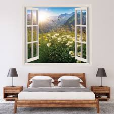Spring Flowers Mountains 3d Window Wall