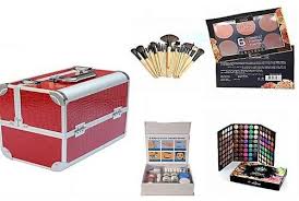 makeup box red silver with makeup