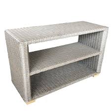 Gray Wicker Console Table With Shelf