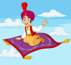 cartoon aladdin travelling on flying