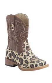 Roper Infant Brown Cheetah Glitter Square Toe Western Boots