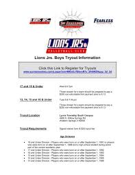 lions jrs boys tryout information