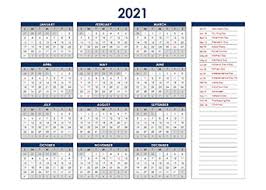 2021 yearly calendar template excel