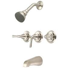 I have a moen faucet on my master bathtub mounted to deck of tub, three posts (cold, faucet, hot). Olympia Faucets Elite 3 Handle 1 Spray Tub And Shower Faucet In Brushed Nickel Valve Included P 3230 Bn The Home Depot Shower Tub Tub And Shower Faucets Shower Faucet