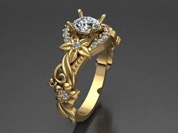 gold ring jewelry flower and leaf 3d