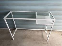 Ikea White Metal Desk Vanity With Glass