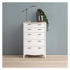 An acorn finish dresser that is perfect to squirrel away the odds and ends in your bedroom or living room. Levan Home Modern Romantic Style White Tall 5 Drawer Chest Bedroom Dresser Lh 1953177