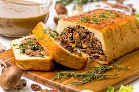 a tofurky with mushroom stuffing and