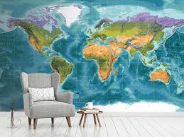 Bathymetric World Map Wallpaper Mural