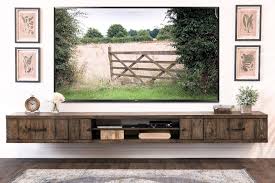 Farmhouse Rustic Wood Floating Tv Stand