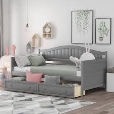42 3 In W Gray Twin Wooden Daybed With 2 Drawers Sofa Bed For Bedroom Living Room