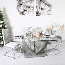 Get free shipping on qualified gray dining room sets or buy online pick up in store today in the furniture department. Set Caspian Toughened Glass Chrome Dining Room Table And 6 Light Grey Chairs Picture Perfect Home