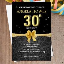 10 Personalised Black Gold Birthday Party Invitations N193