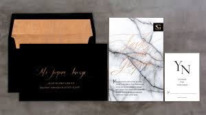 Letterpress Foil Invitation Copper Black Marble