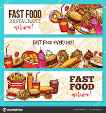 fast food restaurant sketch banner set