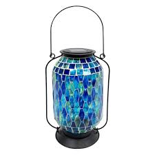 Blue Mosaic Glass Solar Lantern 11