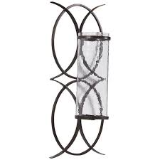 This item comes shipped in one carton. Scroll Design Metal Wall Sconce With Candle Holder Dark Bronze And Clear