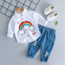 Rayeshop Toddler Kids Baby Boys Girls Rainbow T Shirt Tops Ripped Jeans Pants Outfits Set Reference Size Chart