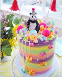 It S All About Pandas And Rainbows Panda Birthday Cake Rainbow  gambar png